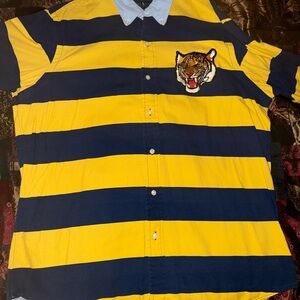 Polo Ralph Lauren Tiger Patch Oxford Cotton Navy Blue/Yellow Gold LS ButtonShirt